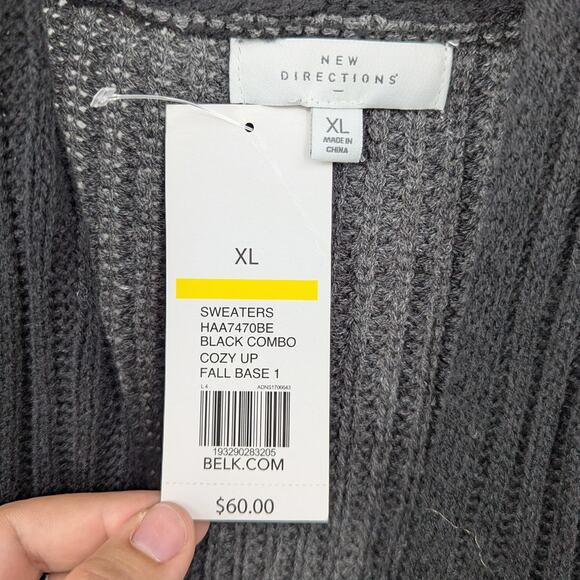 New Directions Cardigan XL Black Gray Colorblock Patchwork Sweater NWT Oversized - Picture 4 of 5